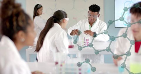 Diverse Students Conducting Experiments in Modern Laboratory