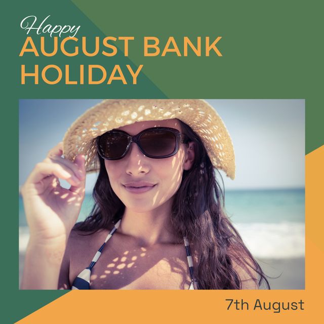 August Bank Holiday Beach Celebration with Happy Woman - Download Free Stock Templates Pikwizard.com