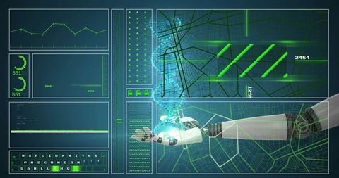 Robotic arm extending in virtual control room interface