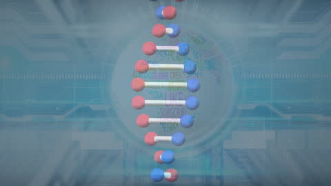 Futuristic DNA Strand with Digital Data Background