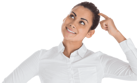 Smiling Businesswoman Pondering on Transparent Background