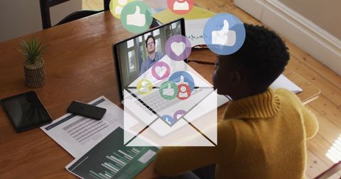 Digital Communication Overlaid with Social Media Icons