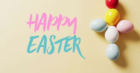 Colorful easter eggs with happy easter greeting