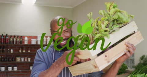 Vegan Enthusiast Holding Fresh Harvest with Encouraging Message