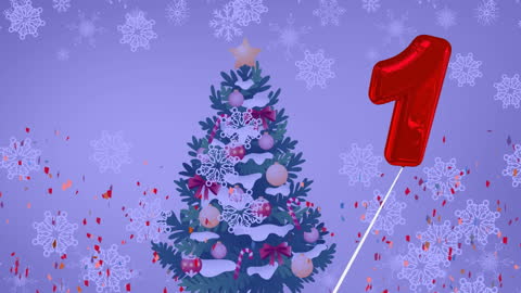 Festive Animation with Christmas Tree and Floating Number Balloon