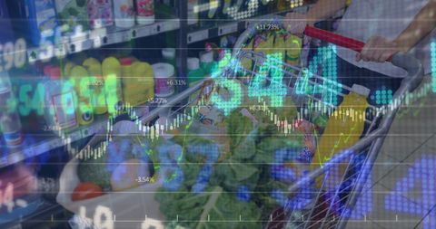 Grocery Shopping Cart and Financial Data Overlay - Download Free Stock Images Pikwizard.com