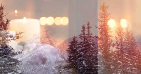 Winter Wonderland: Festive Candles Over Snowy Mountain Scenery - Download Free Stock Images Pikwizard.com