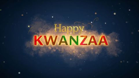 Glowing happy kwanzaa typography with gold cloud and festive bokeh lights