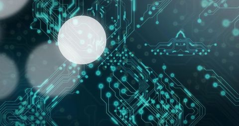 Glowing circuit network visualizing digital data flow with neon teal traces