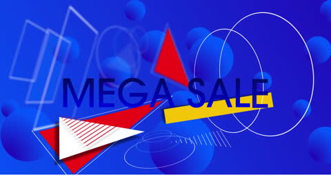 Dynamic Mega Sale Banner with Geometric Shapes on Blue Background
