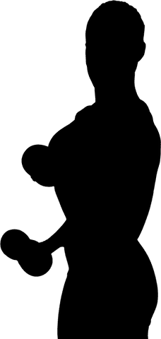 Transparent silhouette of woman with dumbbells weightlifting