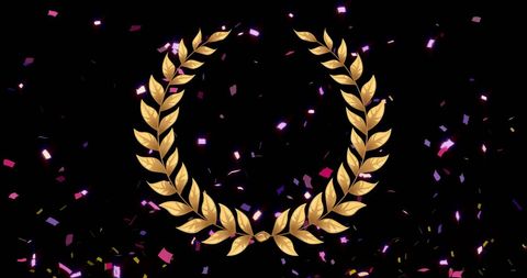 Gold Laurel Wreath with Falling Confetti on Black Background - Download Free Stock Images Pikwizard.com