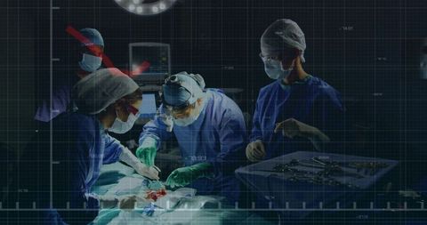 Surgical team operating in or performing complex procedure with monitoring technology