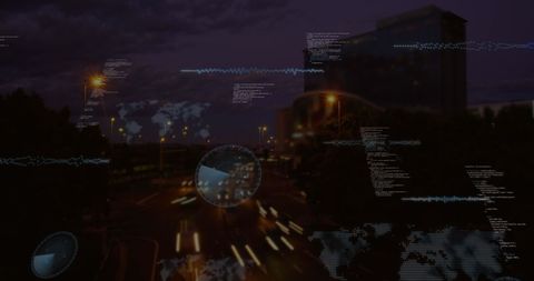 City Traffic at Night with Data Interface Overlay