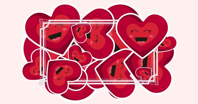 Illustration of smiling heart shape red and maroon emoticons on white background, copy space. Raise awareness, prevent and control cvd, encourage heart-healthy living, healthcare, world heart day.