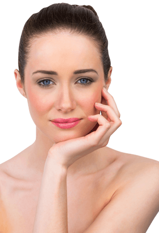 Elegant Woman Holding Her Face Against Transparent Background