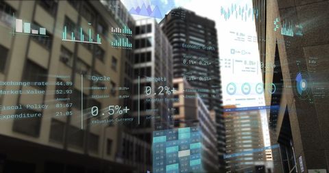 Futuristic Digital Financial Data Overlays Urban Cityscape - Download Free Stock Images Pikwizard.com