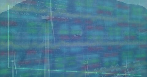 Wind Turbine Overlaid with Stock Graphs Representing Renewable Energy Investments