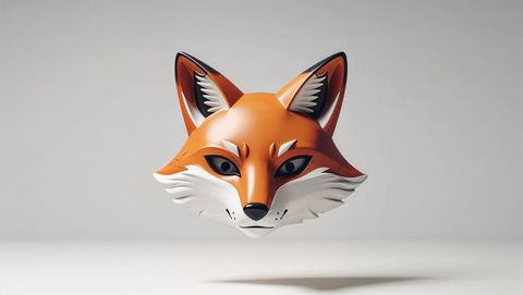 3d floating fox head in minimalist studio environment