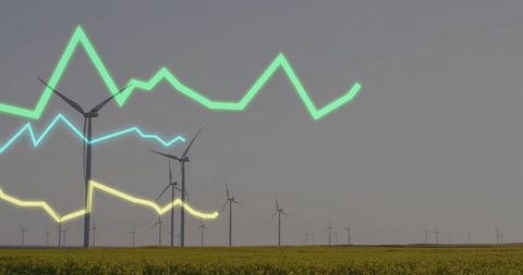 Wind Turbines in Blooming Field with Futuristic Graphs