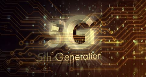 5G Technology Concept with Glowing Circuit Board Elements