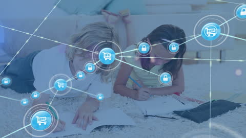 Siblings Engaged in Homework with Digital Connectivity Concept