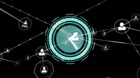 Digital Network with Futuristic Clock Overlay