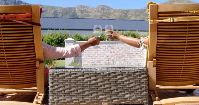 Couple Enjoying Wine Outdoors With Mountain Views - Download Free Stock Images Pikwizard.com