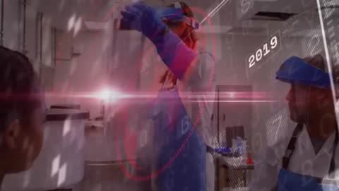 Lab Scientist Handling Test Tube with Digital Data Overlay