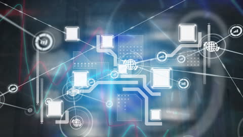 Digital Interface Displaying Financial Data and Global Technology Connections
