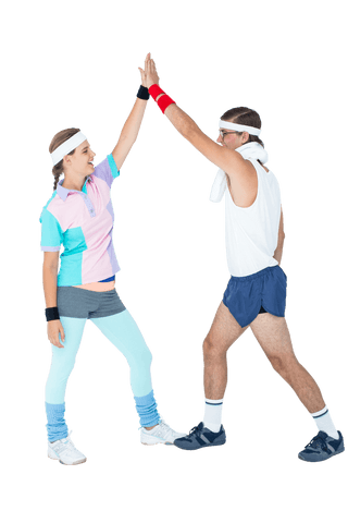 retro sportswear couple celebrating with high five - Download Free Stock Videos Pikwizard.com