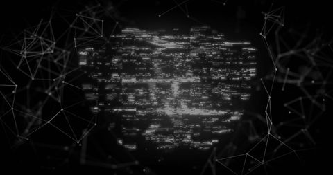 Glowing Digital Network on Black Background with Data Points