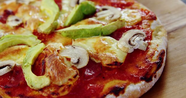 Freshly Baked Pizza with Avocado, Mushrooms, and Cheese - Download Free Stock Images Pikwizard.com