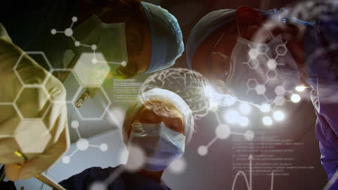 Surgeons Operating with Futuristic Data Display