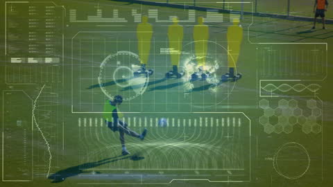 Soccer Player Dribbling with Futuristic Data Interface Overlay