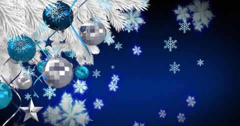 Festive Snowflakes and Baubles on Wintry Branch