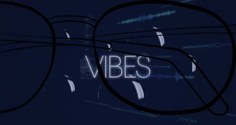 Digital Data Processing Reflected on Glasses with Vibes Text