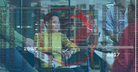 Business Team Collaboration with Digital Data Overlay