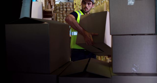 Warehouse Worker Carrying Cardboard Boxes - Download Free Stock Images Pikwizard.com