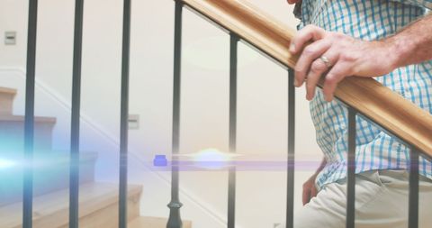 Senior Man with Cane Climbing Staircase Indoors - Download Free Stock Images Pikwizard.com