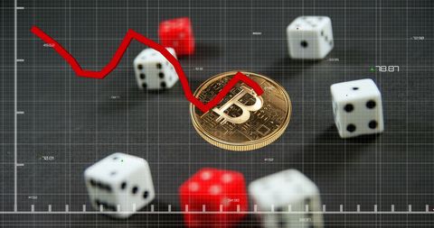 Bitcoin volatility with dice and plummeting analytics chart
