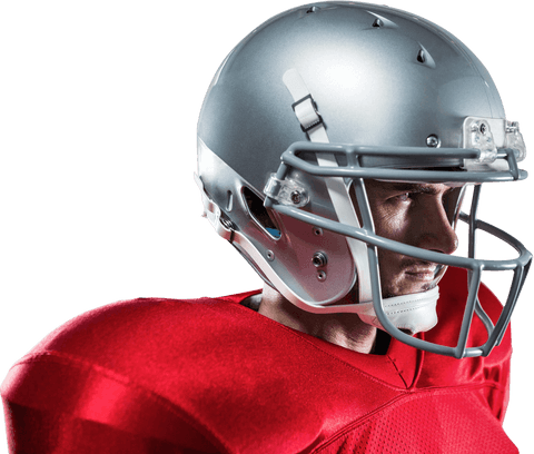 Transparent focused american football player in red gear