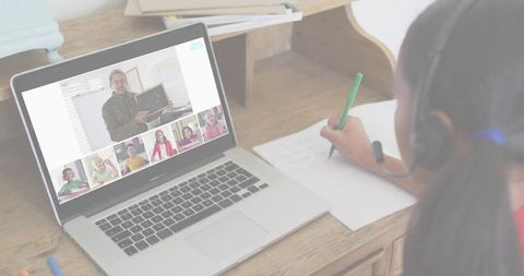 Child Learning Online, Using Laptop for Virtual Education at Home