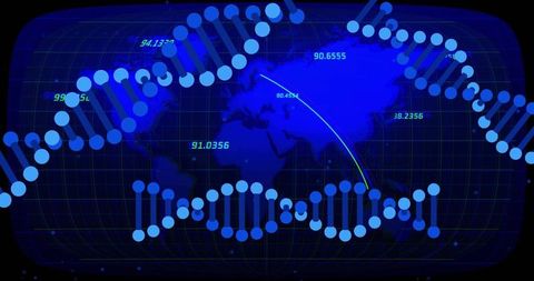 Global data flow visualization with neon helix nodes and geospatial analytics interface