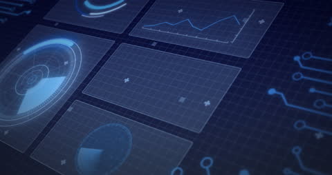 Futuristic Digital Interface with Data Analysis and Diagrams