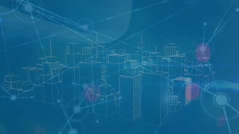 Digital Network Connections in Urban Skyline Futuristic Concept