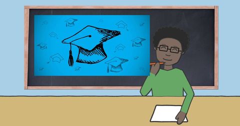 Schoolboy Taking Notes with Blackboard Education Concept Illustration