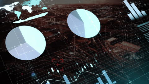 Digital Financial Data Overarching Urban Cityscape