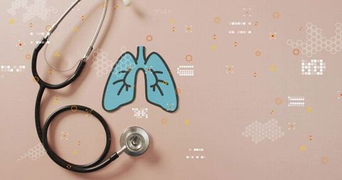 Stethoscope and digital lungs hud visualizing pulmonary diagnostics and scanning bronchi