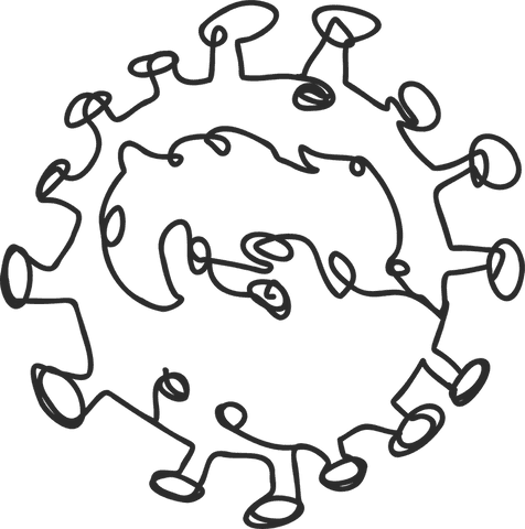 Hand-drawn virus line art with transparent background
